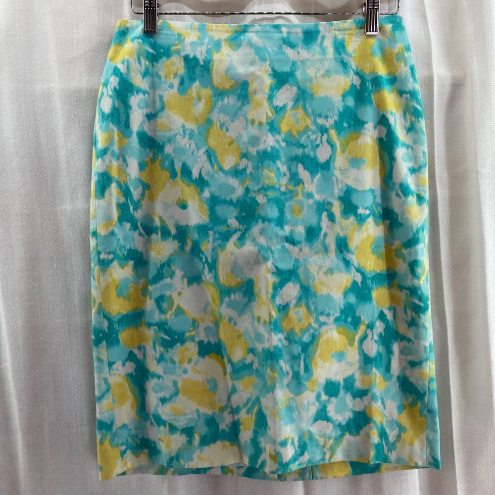 Talbots Women's Size‎ 2 Pencil Skirt Floral Aqua Yellow Career Office